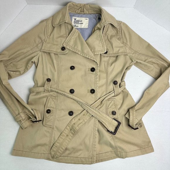 American Eagle | Tan Kaki Double Breasted Belted Vintage Fit Jacket | Size L - Picture 5 of 9